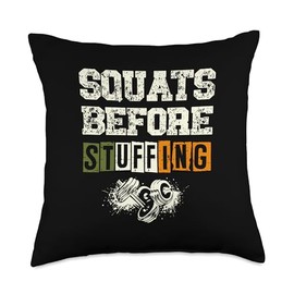 Thanksgiving Fitness Squats Before Stuffing Gym Workout Throw Pillow, 18x18, Multicolor