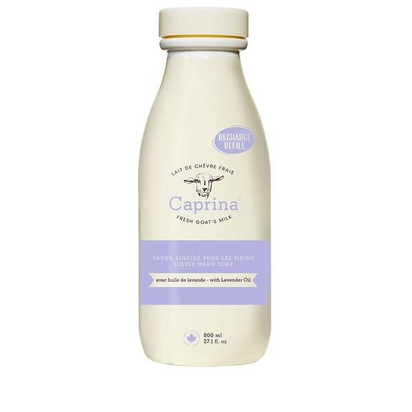 Caprina by Canus Liquid Hand Soap Refill With Fresh Canadian Goat Milk Soften and Soothe Skin Moisturizing Vitamin A B2 B3 and More, Lavender Oil, 27.1 Fl Oz