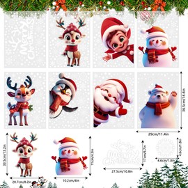 KIMOBER 500Pcs Christmas Window Clings,Colorful 3D Cartoon Santa Claus Snowman Bear Elk Penguin Snowflakes Window Glass Decorations for Party Supplies