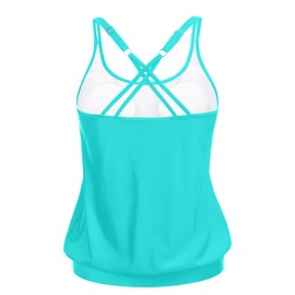 Yonique Blouson Tankini Tops for Women Swimwear Top Only Modest Tankini Tops Loose Fit Swim Tops No Bottom Aqua Blue XL