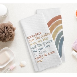Somewhere Over The Rainbow Boho Rainbow Kitchen Towels and Dishcloths Sets of 2,Bohemian Absorbent Drying Cloth Hand Towels Tea Towels for Bathroom Kitchen,Boho Gifts for Teen Girls Teens,16×24 inches