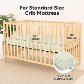 2-Pack Waterproof Baby Crib Sheets for Boys, Girls - 52x28 Viscose Derived from Bamboo Toddler Bed Sheet Neutral, Fitted Crib Mattress Protector Cover for Baby Bedding, Soft & Gentle (Herb)