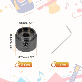 QUARKZMAN 2 Pieces Guitar Knobs Metal Volume Tone Control Dome Knobs 6x20x15.5mm Potentiometer Knobs with Wrench for Electric Guitar Bass Black