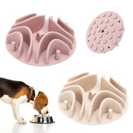 2 Pcs Slow Feeder Insert for Dog Bowl, Anti-Choking Silicone with Strong Suction Cups, Fits Most Dog Bowls, Ideal for Large Breeds (White+Pink)