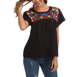 YZXDORWJ Women Mexican Embroidered Shirt (XXL, 290BKC)