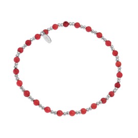 AeraVida Simply Chic Reconstructed Red Coral & Sterling Silver Beads Elastic Stretch Fit Bracelet for Unisex Style & Versatile Everyday Wear with a Casual Vibe