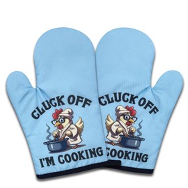 NAHMAKNE 2 Pack Funny Chicken Oven Mitts, Cluck Off I'm Cooking, Heat Resistant Silicone Non-Slip Mitts, Humorous Baking Cooking Gifts for Chicken Lovers, Hostess Gifts for Mom Wife Sister Friend