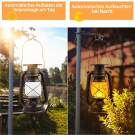 Shinmax Vintage Solarlaterne für Außen Hängende Solar Laterne Retro Design Solarlampen Draussen LED Sturmleuchte Solarleuchten IP65 Wasserdicht Garten Dekoration mit Flammen Effekt Für Garten,Camping