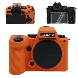 VOVMOEYA Protective Case for Panasonic LUMIX S5II/S5IIX,?Case*1 Screen Protector*2 Hot Shoe Cover*1? LUMIX DC-S5II Camera Cover Full Body Case for DC-S5IIX Lightweight Shockproof-Orange
