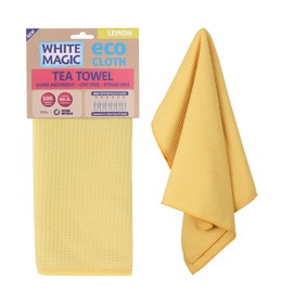 White Magic Tea Towel Single Pack, Lemon – Recycled Plastic Ultra Absorbent Microfibre, 70x50cm, Lint-Free, Quick-Drying, Durable & Stylish Kitchen Towel, Multi-Purpose Use, Easy Care