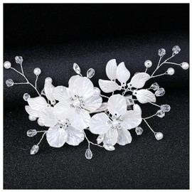 Blumen Hochzeits Haarkamm, Silberfarbene Perlen, Braut-Haarschmuck, Brautschmuck Haare Haarklammern Haar Clips, mit funkelnden Strass-Steinen, Kopfschmuck für Damen und Mädchen (Silbern)