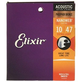 Elixir Nanoweb-Beschichtung, 16002 10-47 phosphor bronze acoustic guitar strings-extra light) 2 Packungen
