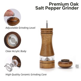 M JINGMEI Wood Salt and Pepper Grinder, Salt Grinder and Pepper Mill, Oak Wood Shakers with Adjustable Ceramic Grinders - 6 inches, 1 Pack
