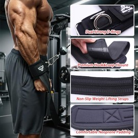 Correas de levantamiento de pesas: correas antideslizantes para muñeca con anillos dobles en D para levantamiento muerto, pull-ups y entrenamiento de máquina de cables