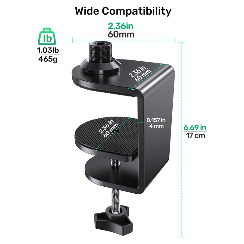 Heavy Duty Metal Table Microphone Clamp with 5/8 Thread, Desk