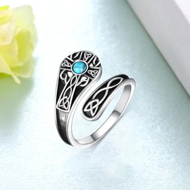 qielizhu Turquoise Cross Ring 925 Sterling Silver Adjustable Cross Spoon Thumb Ring for Women Turquoise Cross Spoon Ring Jewelry Gifts for Women