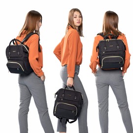 LOVEVOOK Laptop Backpack Womens Black Small Backpack fits 13.3 Waterproof School Bags Rucksack Casual Ladies Daypack with USB Charging Port for College Work Travel Business (14inch, Black)