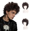 Brown Curly Wig Men 70s 80s Short Fluffy Afro Brown