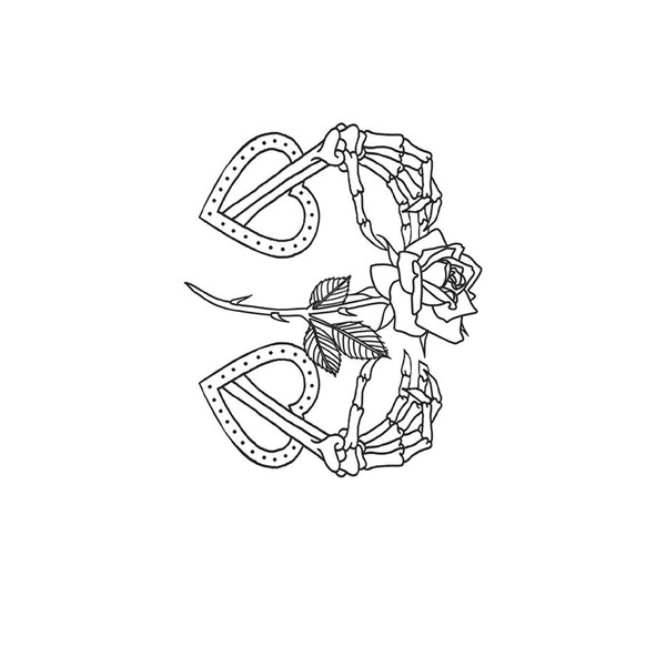 kobench Temporary Tattoos,A Pair Of Skeletons Holding Thorny Roses -