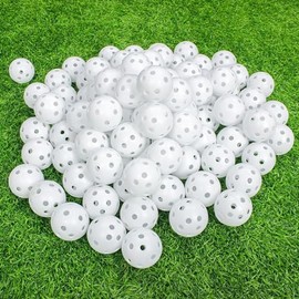 KOFULL Practice Golf Balls Plastic Golf BallsWith Hole Golf Colorful Perforated Plastic Balls for Swing Practice, Driving Range, Home Use 42mm white 50 Pack+2 Golf Tees