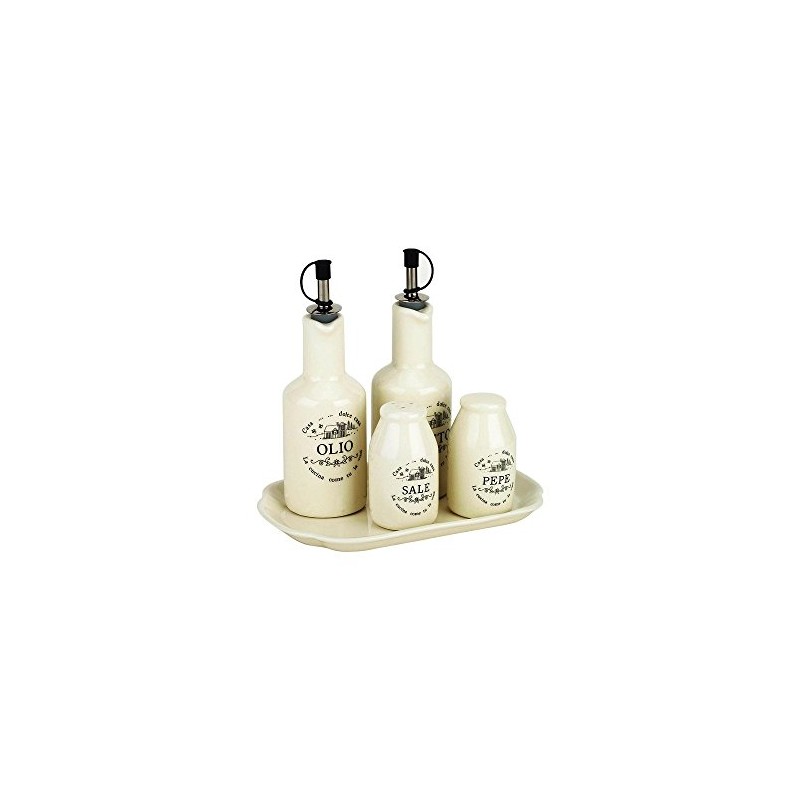 Tognana Casa Dolce Casa, Set Condimento Olio/Aceto/Pepe/Sale con Vassoio portaspezie,