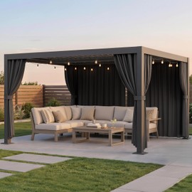 10'X12' Gazebo Curtains Outdoor Waterproof with Hanging Rings, 4-Panel Double Zipper Sidewalls Universal Replacement Privacy Curtain, Outdoor Gazebo Curtains for Patio, Backyard(Curtains Only)