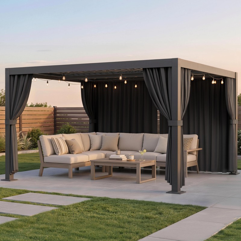 10'X12' Gazebo Curtains Outdoor Waterproof with Hanging Rings, 4-Panel Double