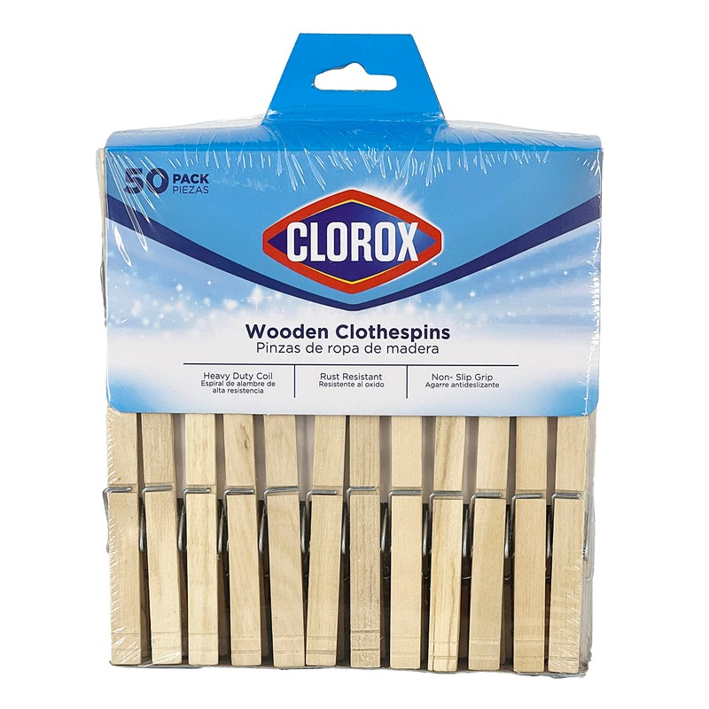 Clorox Wood Clothespins with Spring - Value Pack of 50