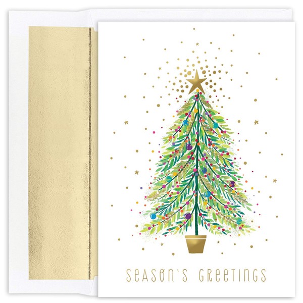 Masterpiece Studios Holiday Classic Collection 16-Count Boxed Christmas Cards with Foil-Lined Envelopes, 7.8" x 5.6", Sparkle Tree (931000)