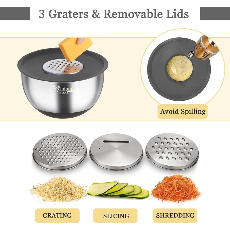 Wildone Mixing Bowls with Airtight Lids, 22 PCS Stainless Steel