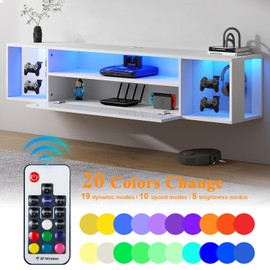 SogesPower Floating TV Stand Wall Mounted with Lights,LED TV Stand Floating Entertainment Center with Storage for Bedroom Living Room,Modern Floating Shelf for Under TV,White 55"