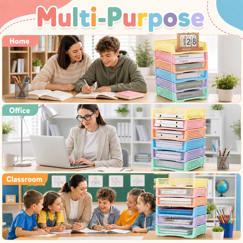 Set of 12 Pastel Turn in Trays for Teachers Stackable