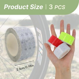 kwinfei 3 Rolls Reflective Tape Waterproof Outdoor Safety Tape,High Visibility Red, Yellow, Silver Reflective Stickers for Cars, Bikes, Helmets, Trailers, Clothing, Gear,1 Inch x 30 Ft Reflector Tape