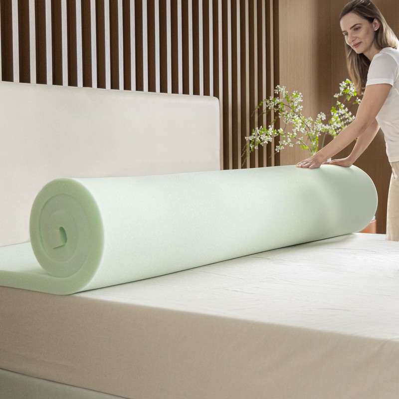 ZINUS 1.5 Inch Green Tea Memory Foam Mattress Topper, Smaller,