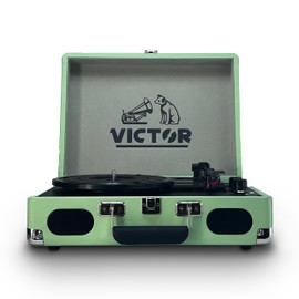 Victor Metro Plus Battery-Powered Bluetooth Suitcase Turntable | 3-Speed Vinyl Record Player with Built-in Stereo Speakers, Rechargeable Battery, RCA Output, Aux Input, and 45 RPM Adaptor, VSRP-850B