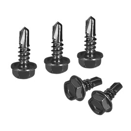 sourcing map 25Pcs #10 x 5/8" Self Drilling Screws, 410 Stainless Steel Self Tapping Screws for Metal, Black Zinc Plated, Hex Washer Head Sheet Metal Screw