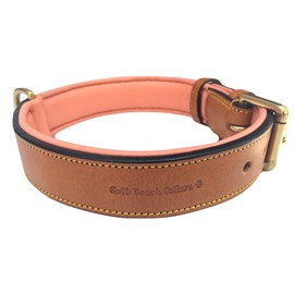 Soft Touch Collars Leather Dog Collar, Padded for Comfort, Large Tan and Coral, Real Genuine Luxury Leather