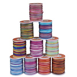 Luabue Nylon Thread Nylon Cord 0.8 mm x 10 m Nylon Beading String Knot Cord Nylon Band Polyester Thread Colourful Cord Bead Cord for Jewellery Making DIY Crafts (10 Pieces Colourful)
