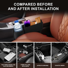 LINPING Car seat gap filler organizer,2024 Universal New Seat Gap Storage Box, Car Leather Cup Holder Gap Bag for Glasses Phones Keys and Cards (red, Passenger Side)