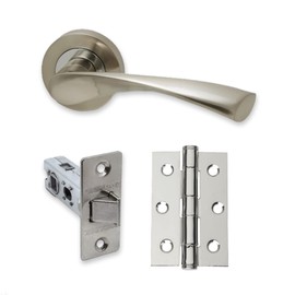 UAP Intelligent Hardware - Zeta Door Handle Pack with Hinges and Latch in Polished Chrome/Satin Nickel