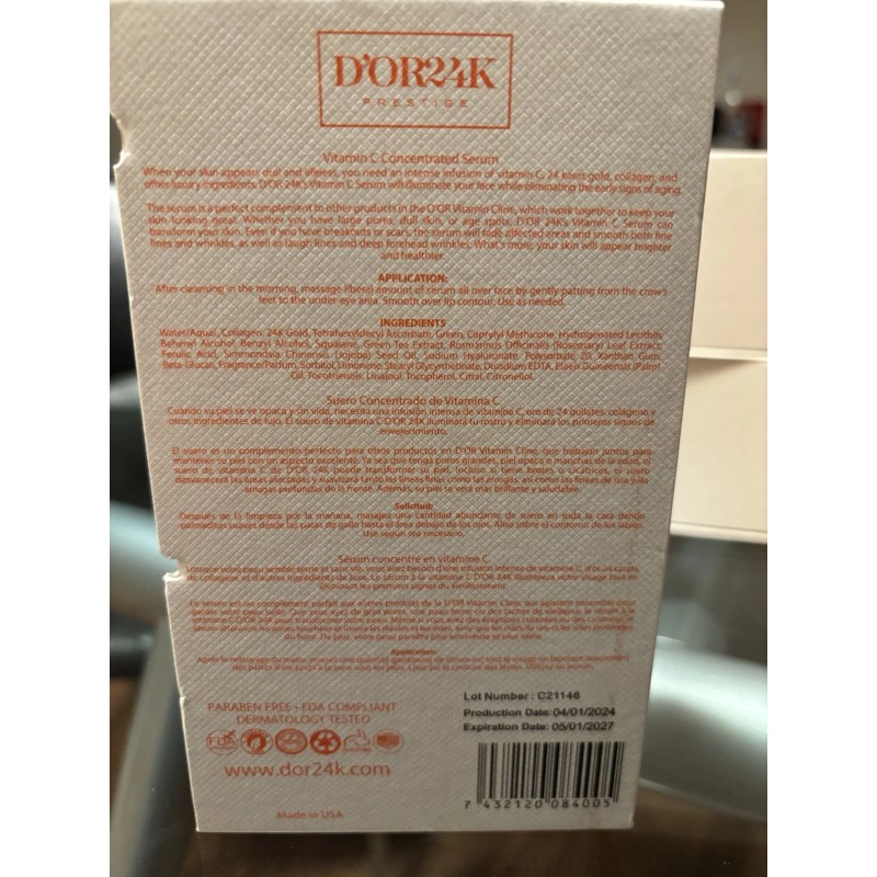 D'OR24K Vitamin C Serum Concentrated Anti-Aging Brightening 40ml NIB