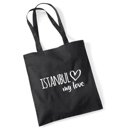 huuraa Jute Bag Istanbul My Love Bag Cotton 10 Litres Size for All Fans of Istanbul Turkey Gift Idea for Friends and Family, black