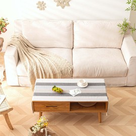 Waterproof Coffee Table Cover, Rectangle Cotton Linen Coffee Table Cloth with Pockets and Tassel for Living Room Tea Table Fridge Washer Dryer Top Dust Cover-Grey Macarons with Pocket- 20" x 60"