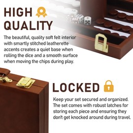 YUJUVI Backgammon Set Suitcase for 2 Players, Classic t 11 Inch Board Game with High-Quality Leather Case, Portable and Travel Backgammon Set (11 Inches, Brown)