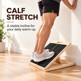Adjustable Wooden Slant Board for Calf Stretching, Squats and Ankle Mobility with Non-Slip Surface