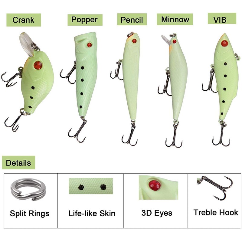 Luminous Fishing Lure Bait Set- 5Pcs Hard Lure Minnow Crankbait