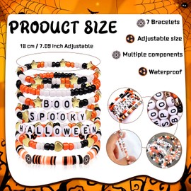 Kopuscristing Halloween Jewelry Gifts for Men Women Teens Boo Spooky Halloween Bead Stackable Stretch Bracelet Party Accessories