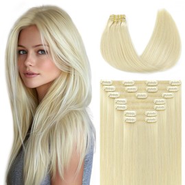 Youngsmile Clip in Hair Extensions Balayage Invisible Real Straight Hair Extensions#60 Platinum Blonde 20 inch 160 Gram 7pcs Natural Remy Human Hair Add Hair Volume(7PC#60-20)