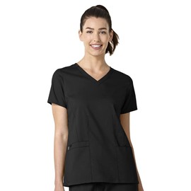 WonderWink WonderWORK Women’s Shaped V-Neck Scrub Top — Black, 2X Large