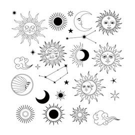 PLIGREAT Sun Crescent Moon Star Clouds Wall Stickers Waterproof Removable Vinyl Peel and Stick Wall Stickers for Bedroom Living Room Boho Ethnic Wall Decoration